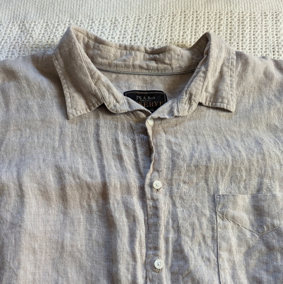 Jos A Bank Reserve Shirt Mens XXL 2XL Beige Linen Long Sleeve Button Up Pocket - Picture 3 of 8